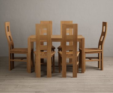 View York 120cm solid oak dining table with 6 blue natural chairs View York 120cm solid oak dining table with 6 blue natural chairs