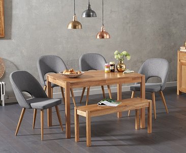 View York 150cm solid oak dining table with 2 grey chairs with 2 oak benches View York 150cm solid oak dining table with 2 grey chairs with 2 oak benches