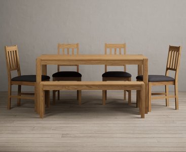 View York 150cm solid oak dining table with 4 light grey york chairs with 2 oak benches View York 150cm solid oak dining table with 4 light grey york chairs with 2 oak benches