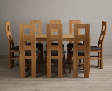 View York 150cm solid oak dining table with 8 brown natural chairs View York 150cm solid oak dining table with 8 brown natural chairs