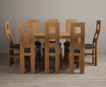 View York 150cm solid oak dining table with 8 brown natural chairs View York 150cm solid oak dining table with 8 brown natural chairs