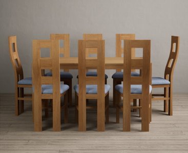 View York 150cm solid oak dining table with 8 brown natural chairs View York 150cm solid oak dining table with 8 brown natural chairs