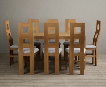View York 150cm solid oak dining table with 8 brown natural chairs View York 150cm solid oak dining table with 8 brown natural chairs