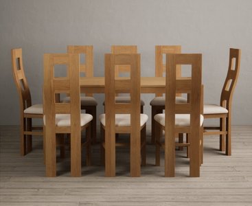 View York 150cm solid oak dining table with 8 brown natural chairs View York 150cm solid oak dining table with 8 brown natural chairs