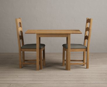 View Extending york 70cm solid oak drop leaf dining table with 4 grey alton chairs View Extending york 70cm solid oak drop leaf dining table with 4 grey alton chairs