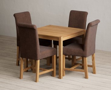 View York 80cm solid oak dining table with 2 blue scroll back chairs View York 80cm solid oak dining table with 2 blue scroll back chairs