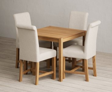 View York 80cm solid oak dining table with 2 blue scroll back chairs View York 80cm solid oak dining table with 2 blue scroll back chairs