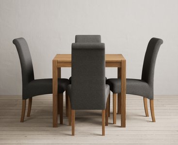 View York 80cm solid oak dining table with 2 brown scroll back chairs View York 80cm solid oak dining table with 2 brown scroll back chairs