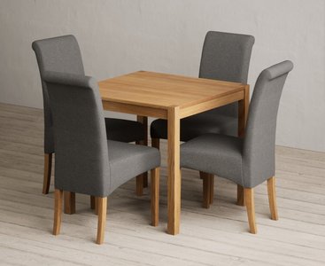 View York 80cm solid oak dining table with 2 blue scroll back chairs View York 80cm solid oak dining table with 2 blue scroll back chairs