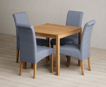 View York 80cm solid oak dining table with 2 blue scroll back chairs View York 80cm solid oak dining table with 2 blue scroll back chairs