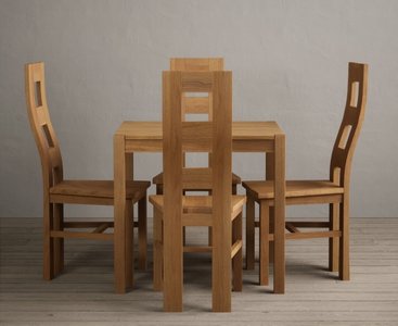 View York 80cm solid oak dining table with 2 blue natural chairs View York 80cm solid oak dining table with 2 blue natural chairs