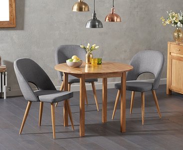 View Extending york 90cm solid oak dining table with 2 grey chairs View Extending york 90cm solid oak dining table with 2 grey chairs