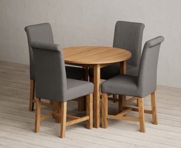 View Extending york 90cm solid oak dining table with 2 grey scroll back chairs View Extending york 90cm solid oak dining table with 2 grey scroll back chairs