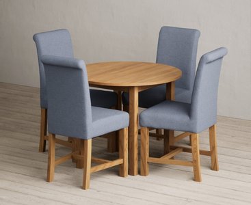 View Extending york 90cm solid oak dining table with 2 blue scroll back chairs View Extending york 90cm solid oak dining table with 2 blue scroll back chairs