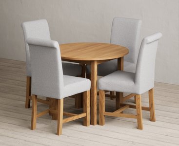 View Extending york 90cm solid oak dining table with 2 grey scroll back chairs View Extending york 90cm solid oak dining table with 2 grey scroll back chairs
