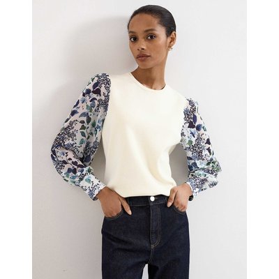 Phase Eight Cotton Blend Floral Puff Sleeve Top Ivory Mix Phase Eight Cotton Blend Floral Puff Sleeve Top Ivory Mix