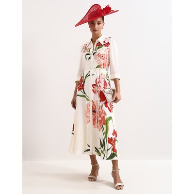 Phase Eight Floral 3/4 Sleeve Midi Shirt Dress Ivory Mix Phase Eight Floral 3/4 Sleeve Midi Shirt Dress Ivory Mix