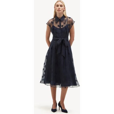 HOBBS Sheer Polka Dot Knee Length Shirt Dress Blue HOBBS Sheer Polka Dot Knee Length Shirt Dress Blue