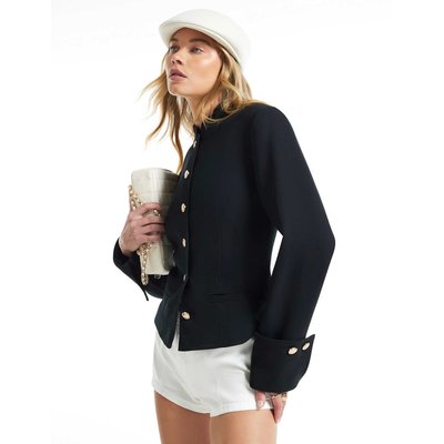 River Island High Neck Fitted Military Jacket Black River Island High Neck Fitted Military Jacket Black