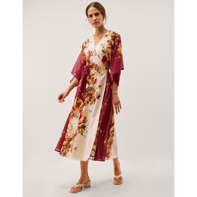 Monsoon Floral V-Neck Angel Sleeve Midi Wrap Dress Cream Mix Monsoon Floral V-Neck Angel Sleeve Midi Wrap Dress Cream Mix