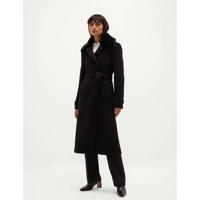 HOBBS Wool Rich Faux Fur Collar Overcoat with Cashmere Black HOBBS Wool Rich Faux Fur Collar Overcoat with Cashmere Black