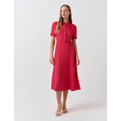 Ghost Collared Belted Midi Shirt Dress Bright Pink Ghost Collared Belted Midi Shirt Dress Bright Pink