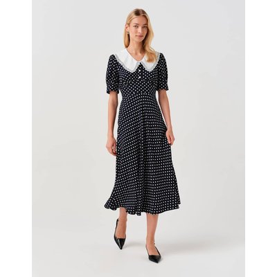Ghost Crepe Polka Dot Midi Waisted Dress Navy Mix Ghost Crepe Polka Dot Midi Waisted Dress Navy Mix