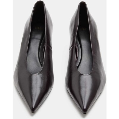 M&S Leather Kitten Heel Pointed Court Shoes Wine M&S Leather Kitten Heel Pointed Court Shoes Wine