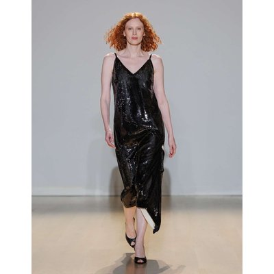 Autograph Sequin V Neck Frill Detail Midi Slip Dress Black Autograph Sequin V Neck Frill Detail Midi Slip Dress Black