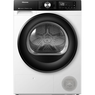 Hisense 3S Series DH3S902BW3 Wifi Connected 9Kg Heat Pump Tumble Dryer - White - A+++ Rated, White