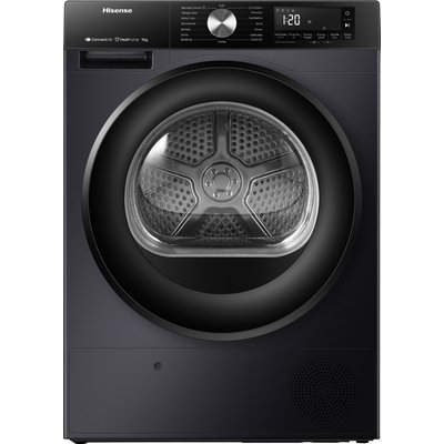 Hisense 3S Series DH3S902BB3 Wifi Connected 9Kg Heat Pump Tumble Dryer - Black - A+++ Rated, Black