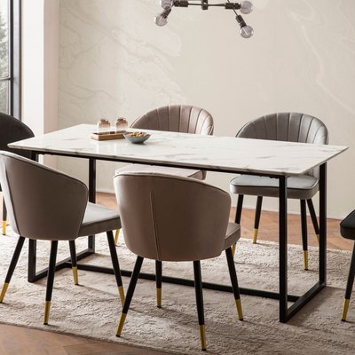 FineBuy Esszimmertisch Weiß Esstisch in Marmor-Optik Modern, Küchentisch mit Metallbeinen, Speisetisch Rechteckig, Tisch Esszimmer