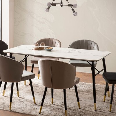 FineBuy Esszimmertisch Weiß Esstisch in Marmor-Optik Modern, Küchentisch mit Metallbeinen, Speisetisch Rechteckig, Tisch Esszimmer