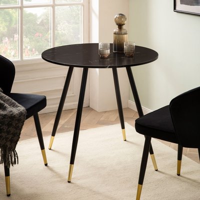 FineBuy Esszimmertisch 75x75x76 cm Marmor-Optik Esstisch Modern, Küchentisch mit Metallbeinen, Kleiner Speisetisch Esszimmer Rund