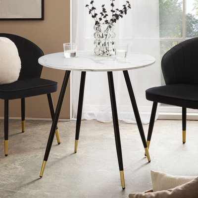 FineBuy Esszimmertisch 75x75x76 cm Marmor-Optik Esstisch Modern, Küchentisch mit Metallbeinen, Kleiner Speisetisch Esszimmer Rund
