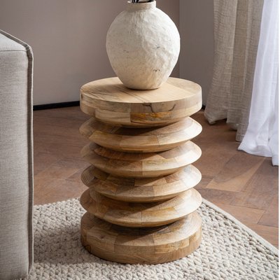 FineBuy Design Beistelltisch Ø 35 cm Sitzhocker handgefertigt Massivholz Mango Baumstumpf Couchtisch Blumentisch massiver Holz Hocker