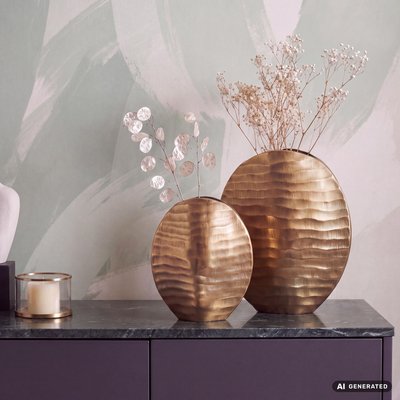 FineBuy Deko Vase 2er Set Aluminium Blumenvase Wellenmuster Modern, Dekovase Rund 2-teilig für Blumen, Alu Tischvase Wohndeko Metall Tischdeko Handgefertigt