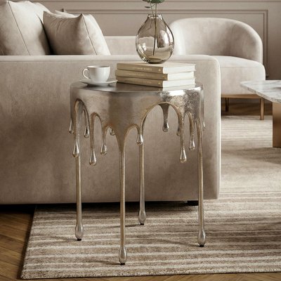 FineBuy Beistelltisch 43cm Aluminium Tisch Rund - Design Anstelltisch Alu Modern - Wohnzimmertisch Metall Tropfen - Metalltisch Dekotisch Couchtisch Handmade