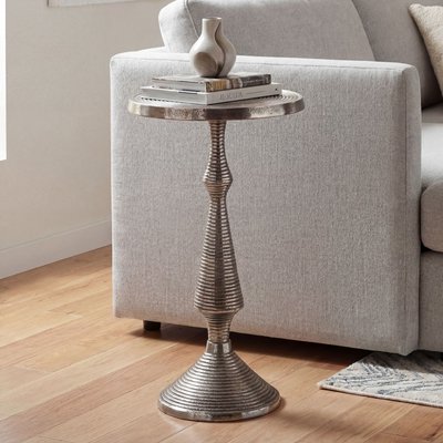 FineBuy Beistelltisch Silber 30cm Aluminium Tisch Rund - Anstelltisch Metall Dekotisch - Design Wohnzimmertisch Rillenoptik - Sofatisch Modern - Couchtisch Handmade