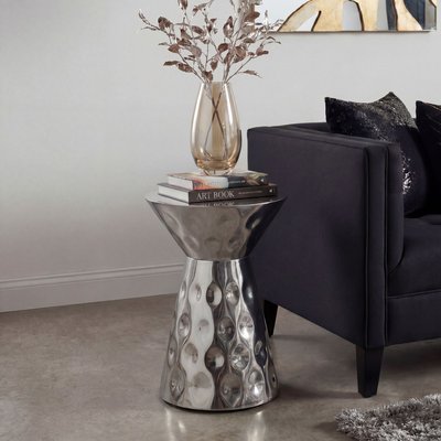 FineBuy Beistelltisch Aluminium 36cm Rund - Design Anstelltisch Metall - Loungetisch Alu - Moderner Sofatisch - Couchtisch Wohnzimmertisch Klein Handmade