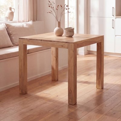 FineBuy Esstisch quadratisch 80 cm Akazie Massivholz – Quadratischer Holztisch massiv, Design Esszimmertisch Naturholz, Küchentisch Echtholz für 4 Personen Bistrotisch
