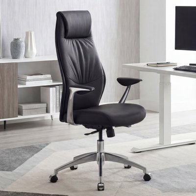 FineBuy Bürostuhl Echt-Leder Schreibtischstuhl 120KG Chefsessel mit Synchronmechanik Drehstuhl