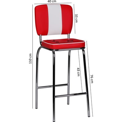 FineBuy 2er Set Barhocker American Diner 50er Jahre Retro Barstuhl, Sitzfläche mit Rücken-Lehne, Fußstütze, Sitzhöhe 76 cm