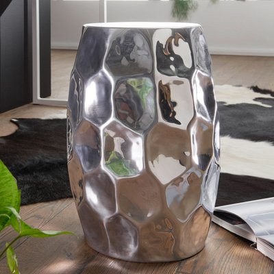 FineBuy Design Beistelltisch rund 30 cm Metall - Orientalischer Wohnzimmertisch Hammerschlag Aluminium - Kleiner Couchtisch - Moderner Dekotisch Alu