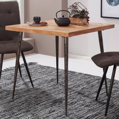 FineBuy Esstisch quadratisch 80 cm Akazie Massivholz für 4 Personen – Quadratischer Industrial Holztisch, Design Küchentisch massiv mit Metallbeinen, Esszimmertisch Holz Vintage Stil