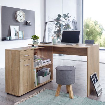 FineBuy Design Eckschreibtisch mit Regal 120 x 75,5 x 106,5 cm, Moderner Büro-Schreibtisch, Computer-Tisch Arbeitszimmer, Winkelschreibtisch Home Office