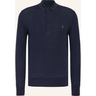 Allsaints Strick-Poloshirt Mode Aus Merinowolle blau
