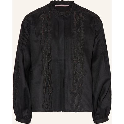 (The Mercer) N.Y. Leinenbluse Mit Lochspitze schwarz