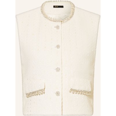 Maje Blazerweste Aus Tweed Mit Schmucksteinen weiss