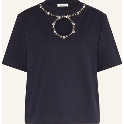 Sandro T-Shirt Mit Schmucksteinen Und Cut-Out blau